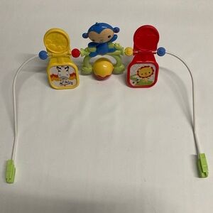 Fisher-Price Yellow Red Blue Monkey Stroller/Car Seat Toy Bar